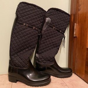 Designer quilted rain boots with fur lining